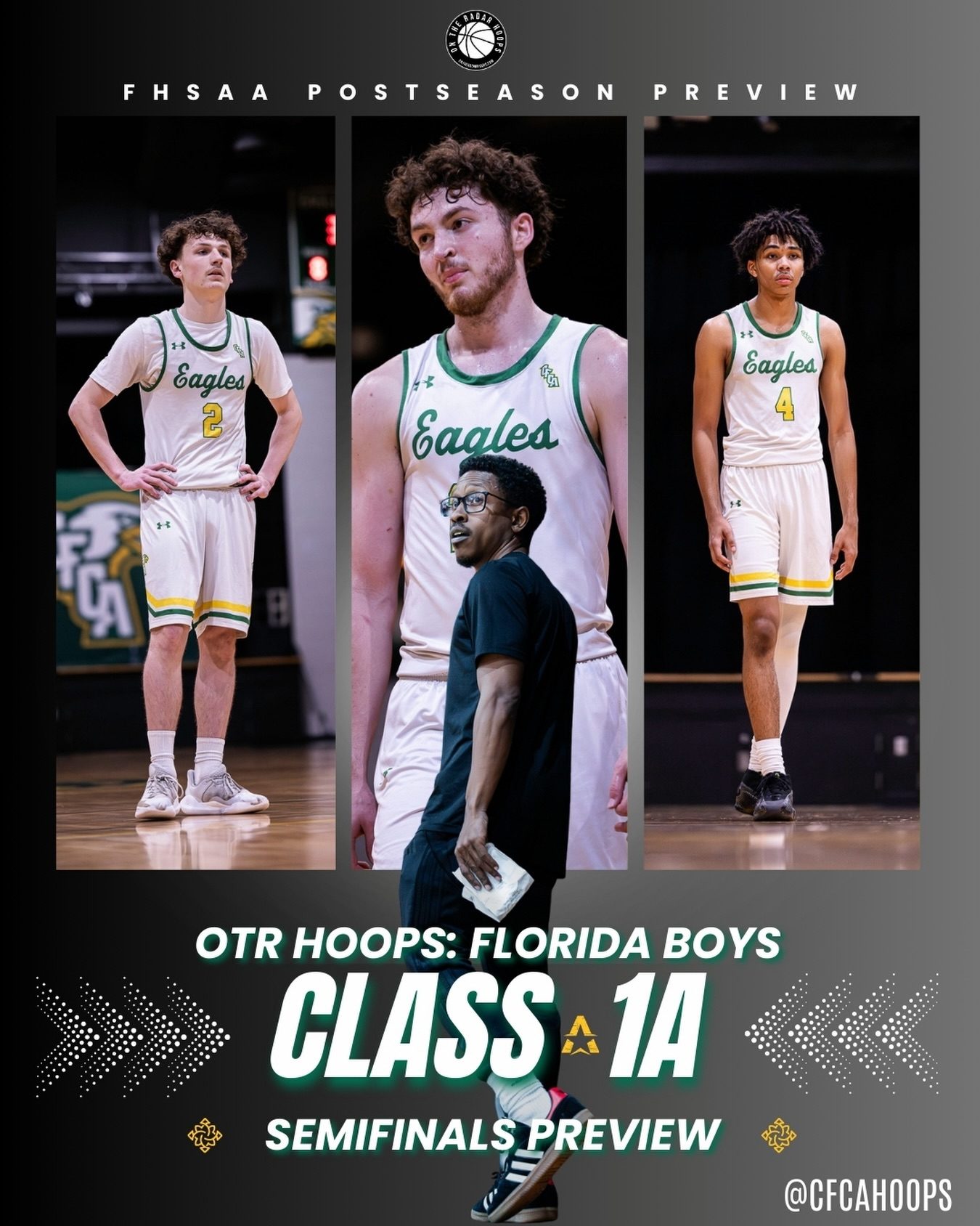 FHSAA postseason preview graphic featuring three players