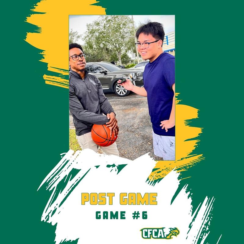 Interview sequence cover showing the student interviewer beside the head coach after a game