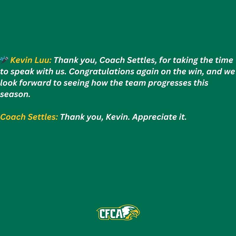 Closing interview card, the student and the head coach exchanging thanks